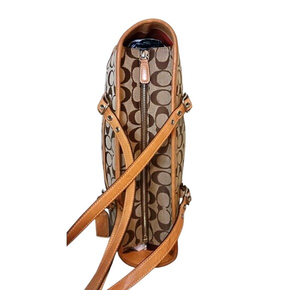 COACH Signature Tote Bag Tan & Brown Traditional Orange Interior Double Handles - Picture 6 of 13